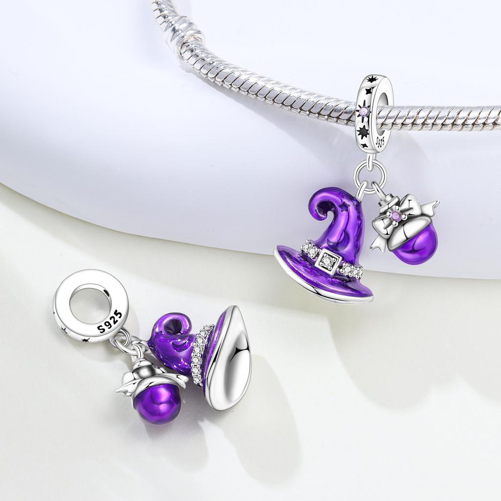 copper Halloween Collection, Magic Hat,potion,cat,Chain Charm Bead Charms Bead Charms Pendant for Authentic Bracelets Woman Girl Jewellery