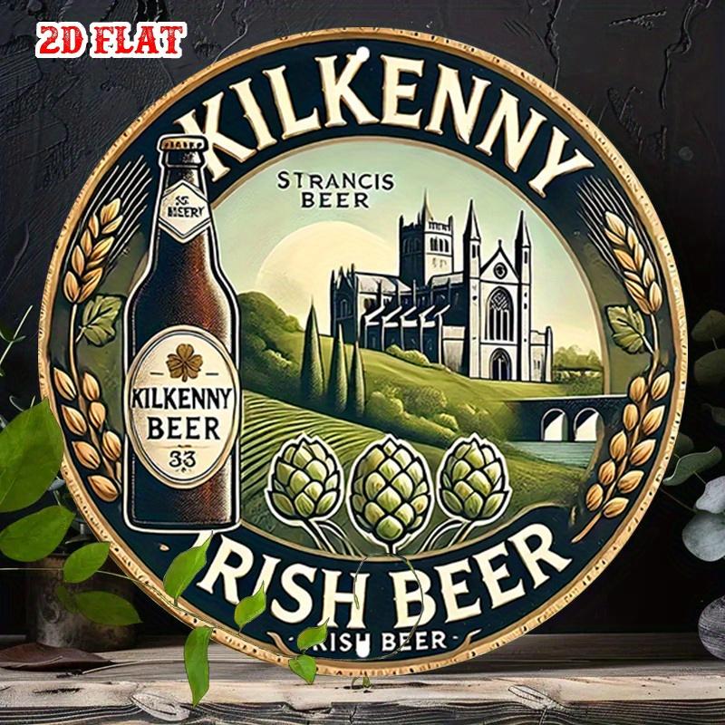 D Flat Kilkenny Irish Beer Round Tin Sign Vintage Irish Stout Beer Label Art Metal Wall Decor for Man Cave Bar Pub Beer 20x20cm(8x8inch)