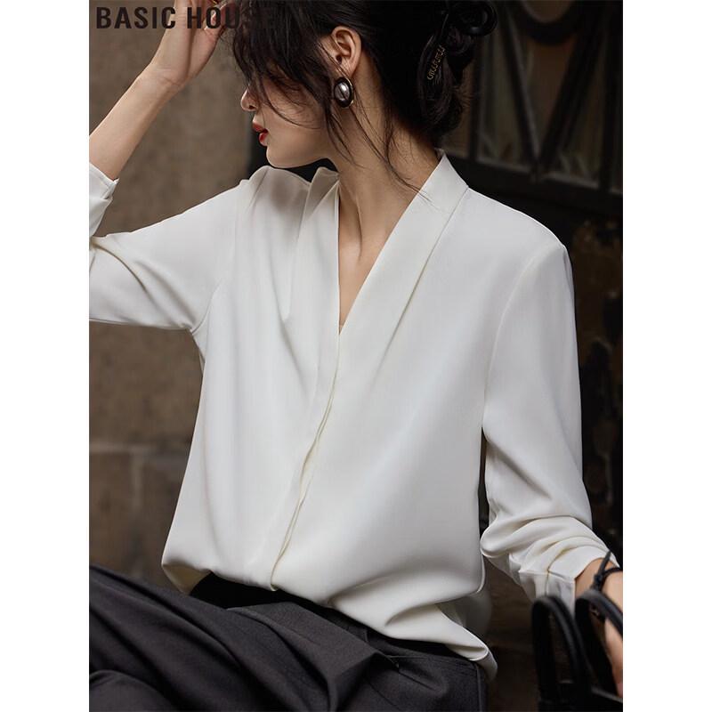 

Basic House Women s French Style V-Neck Long Sleeve Shirt M