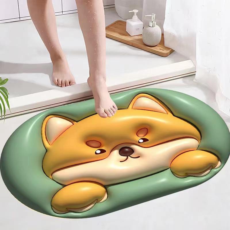 Covoraș de baie 3D Diatom Mud - Covoraș absorbant, cu uscare rapidă, lavabil, imprimat pentru ușile de baie