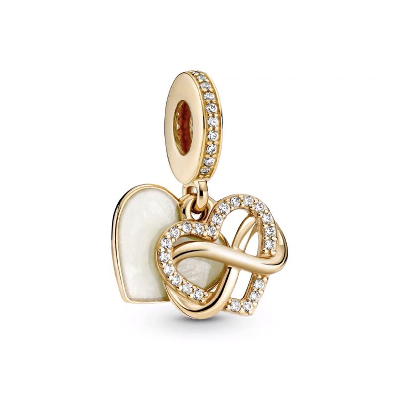 Sparking Gold Heart Clip Family Tree Dangle Charm Beads Fit Snake Silver Bracelet Necklace Beads For Diy Jewelry Women Gift