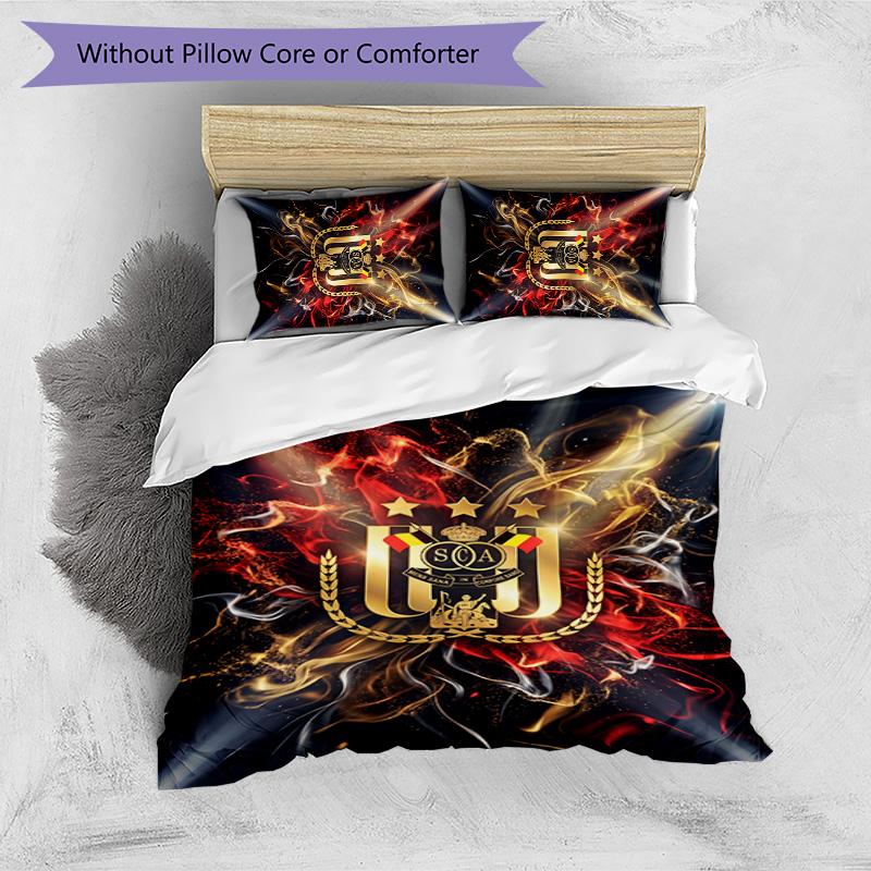 Set Lenzuola 3 Pezzi Stampato FC Anderlecht Traspirante Copripiumino con Federe Biancheria da Letto Decorativa per Camera da Letto Casa