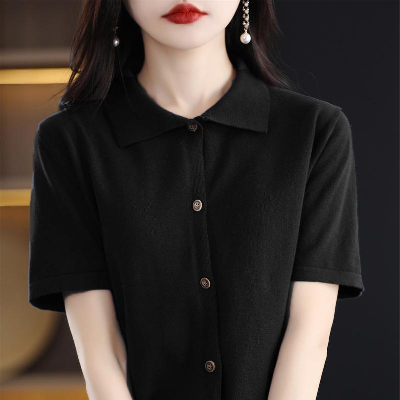 

Polo Collar Short-sleeved Cardigan Women s Summer New Loose Single-breasted Solid Color Fashionable Foreign Versatile Top XXL верблюд