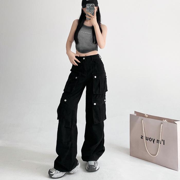 

Женские ретро джинсы с широкими штанинами и градиентным эффектом, дизайн с множеством карманов, 2024 M