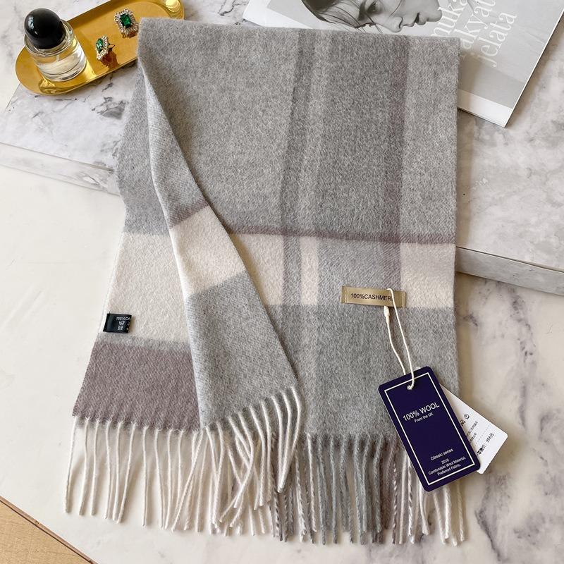 Winter Men's and Women's Thickened High-end Men's Pure Cashmere Scarf Plaid Long Gray
