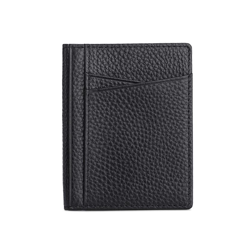 Ultra-Thin Genuine Leather Bifold Wallet with Multiple Card Slots & Litchi Grain