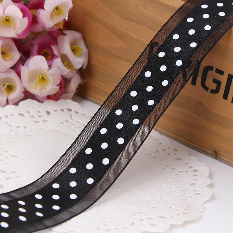 1''25mm Bilateral Organza Printing Polka Dots Ribbon Handmade Hair Bow Party Christmas Wedding Decor DIY Sewing Fabric 1 Yard