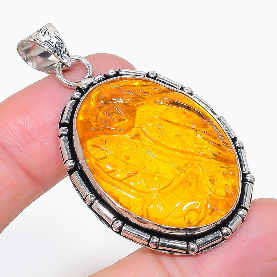 

Натуральный балтийский янтарь драгоценный камень 925 стерлинговое серебро ювелирное изделие кулон 2,17 Q8f06