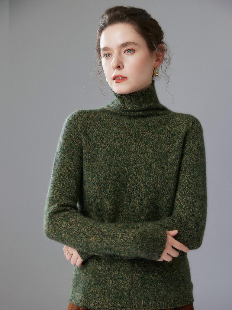 Women's High-Neck Cashmere Sweater: Autumn/Winter, Fancy Yarn, Loose, Thick, Long Sleeve Base Layer