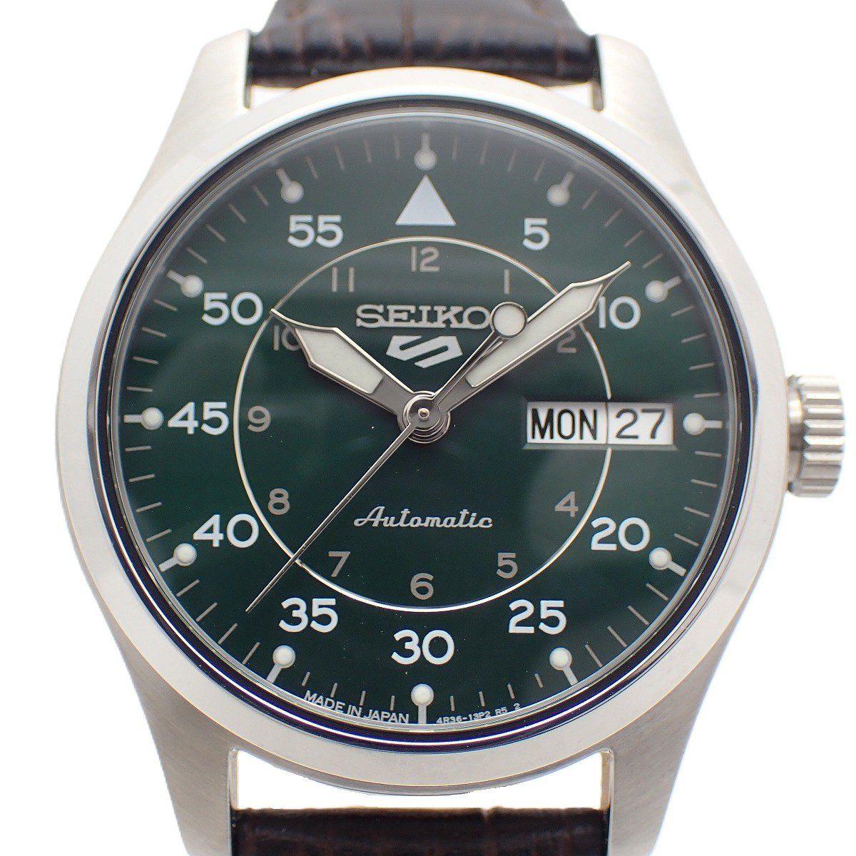 [Good Condition] SEIKO 5 Sports Mechanical Automatic Men s Watch Green Dial Genuine Leather Strap SBSA203 / 4R36-13P0 [Ioki Quality
