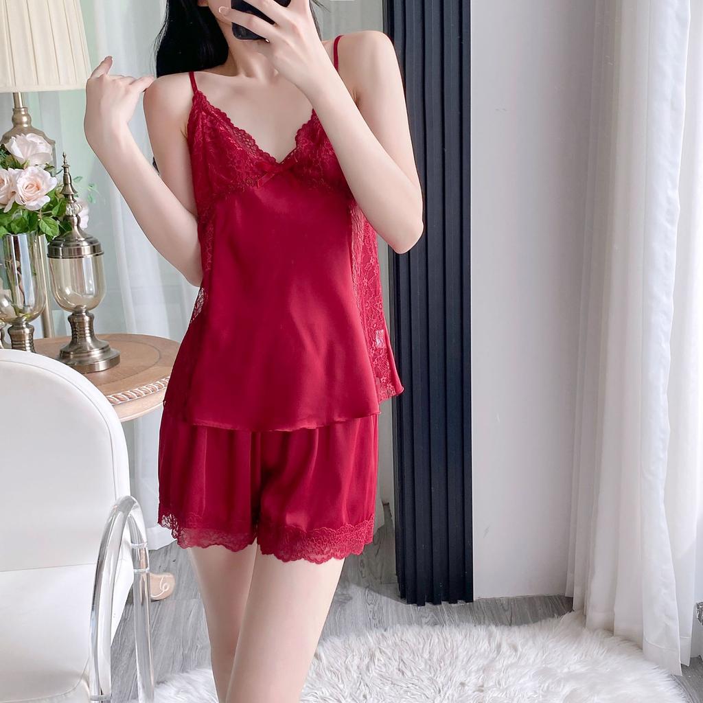 Ice and snow silk sexy suspender pajamas women's pure desire wind loungewear set chest pad suspender shorts exquisite pajamas gather