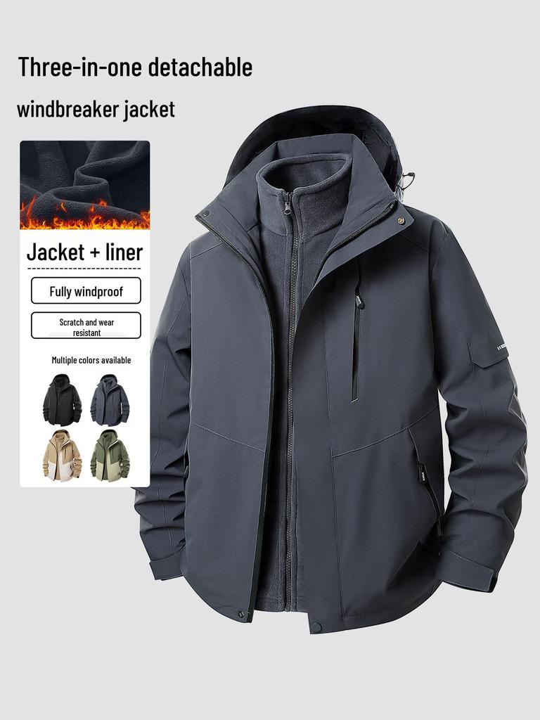 3-in-1 Men's Assault Jacket: New 2025 Autumn/Winter Outdoor Windproof, Waterproof Hooded Workwear