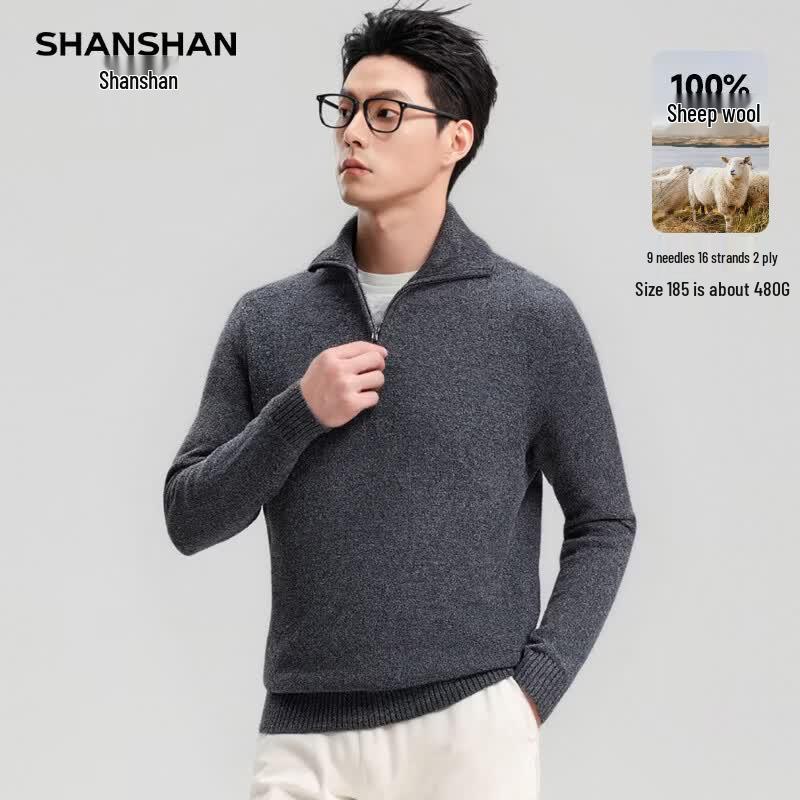 SHANSHAN Men s Pure Wool Polo Sweater 185