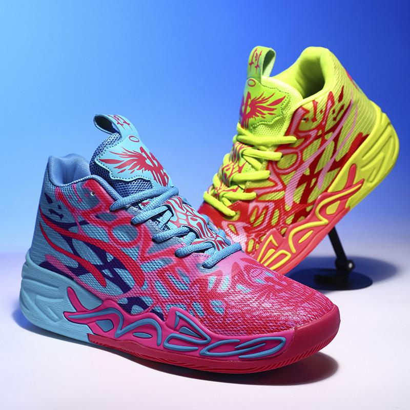 Basketball shoes new big children's basket youth mandarin duck mesh fly-woven sports shoes combat boots high-top training shoes