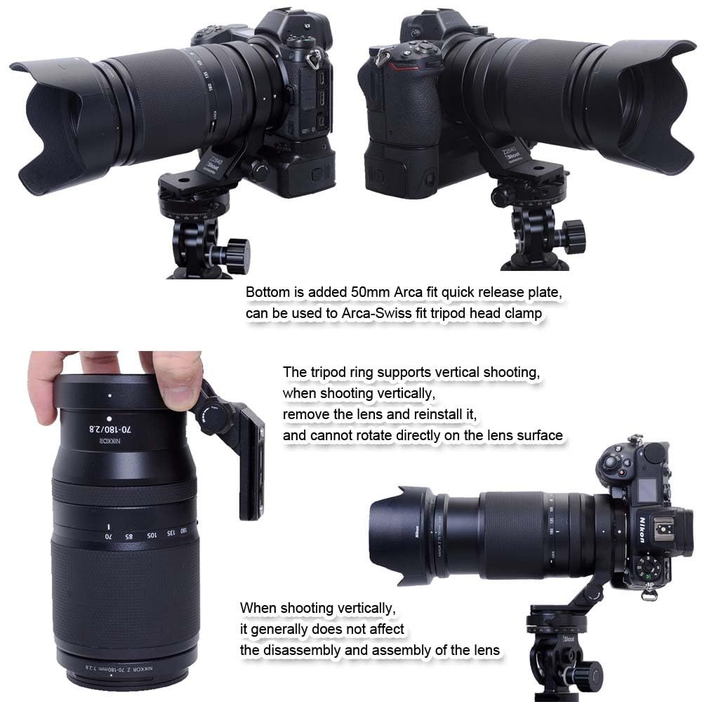 Inel obiectiv cameră compatibil cu obiective Nikon precum Z VR și Z Include suport obiectiv, suport obiectiv, montură trepied și eliberare rapidă