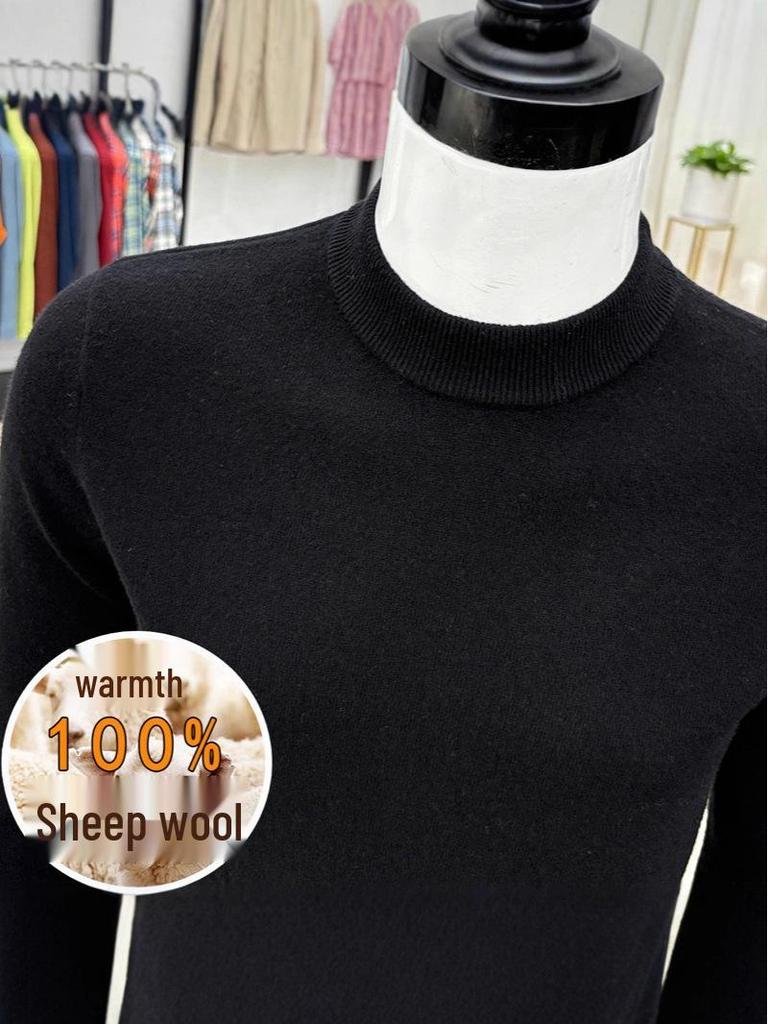 Men's High Neck 100% Pure Wool Sweater - Autumn & Winter Casual Knitwear