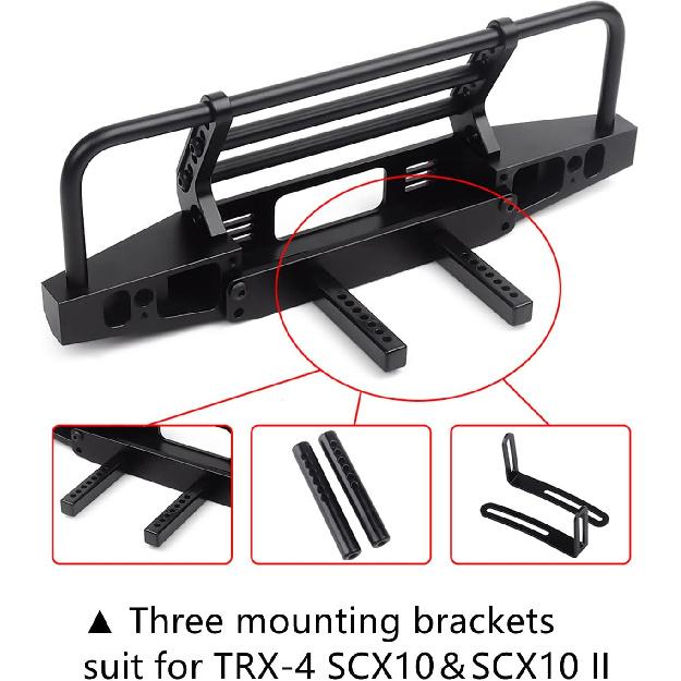 INJORA Adjustable Front Bumper with Led Light for TRX4 Axial SCX10 SCX10 II 90046 90047 RC Car Upgrade Part(Black)