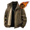 2025 Winter Herren Retro Übergröße PU-Leder Stehkragen Motorradjacke mit Samtfutter