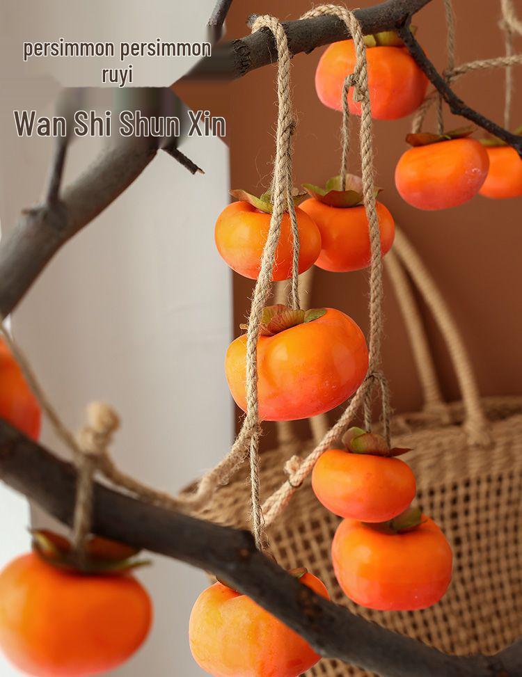 7-Head Persimmon Branch Ikebana Ornament: Artificial Ruyi Persimmon for Living Room or Dried Flower Display
