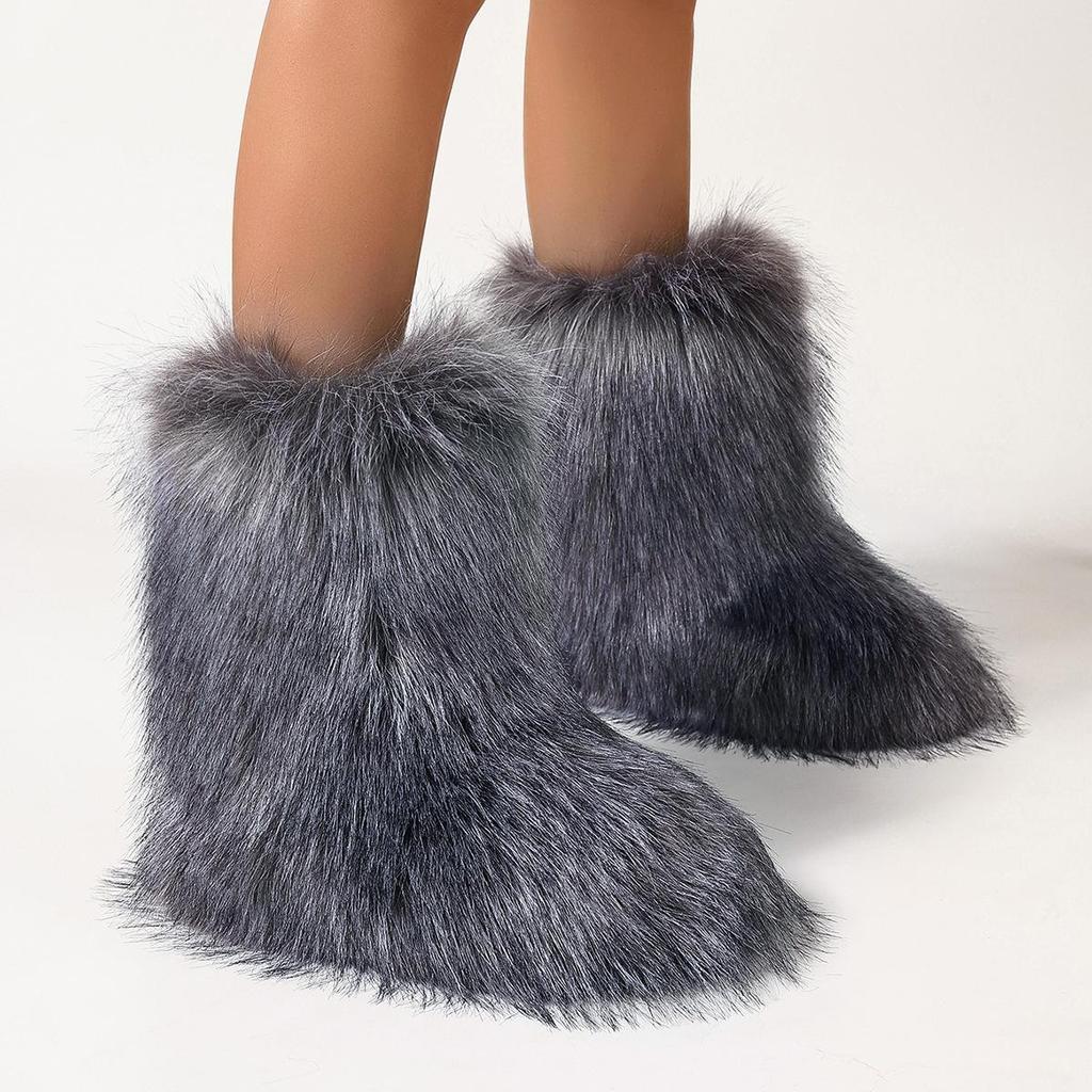 Y2K Fashion Warm Mid-Calf Snow Boots for Women, Plus Velvet, Flat Bottom, Furry and Outdoor-Ready