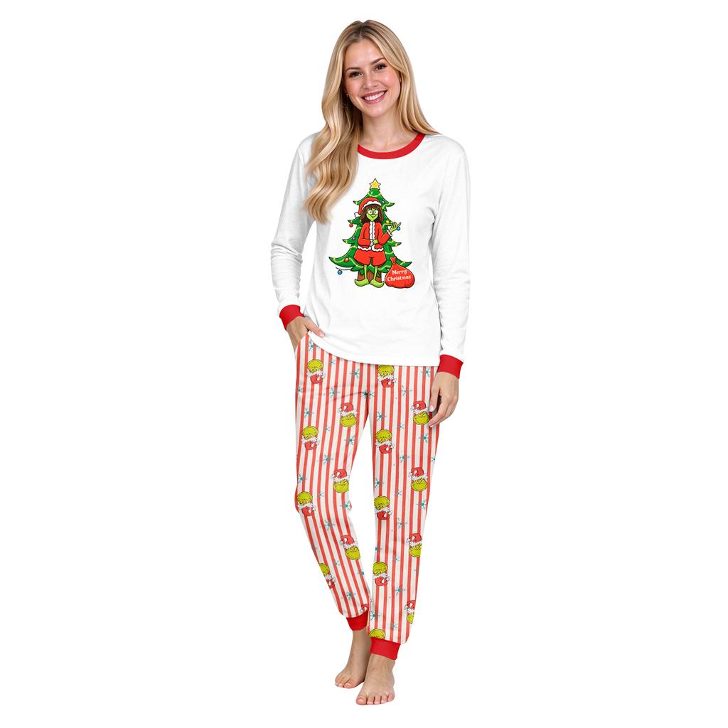 Christmas Print Round Neck Top and Jogger Pants Set 2 Piece Holiday Casual Outfit