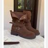 Grape mother, the same style has a height increase of 5.5cm~ retro Maillard thick heel thick bottom buckle with suede high heel short boots for wome
