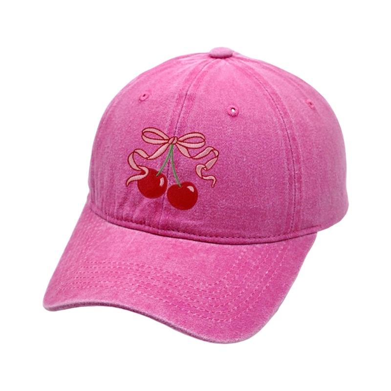 

Cherry Bowknot Print Baseball Wash Cotton Sun Caps Adjustable Truckers Hat For Outdoor Activity Hiphop Dancing Headwear рожевий червоний колір