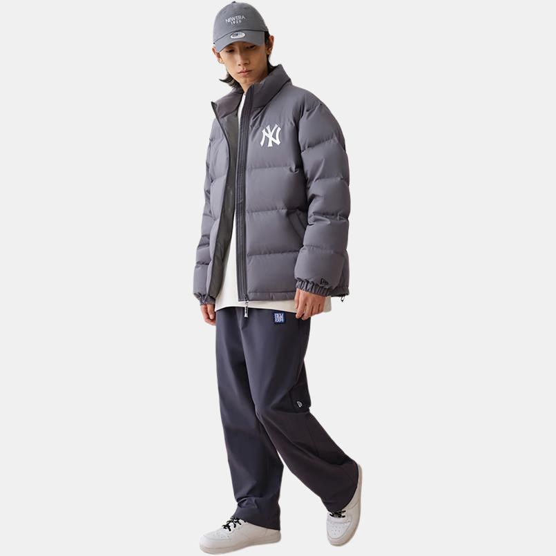 New Era FW24 MLB New York Yankees Bread Logo Letter Collar Zip Long Sleeve Loose Down Jacket Unisex Jacket Gray 14387858