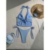 Summer Floral Halter Bikini Women's Sexy Backless Swimwear with Tie Detail Summer Strappy Two Piece Bathing Suit Holiday