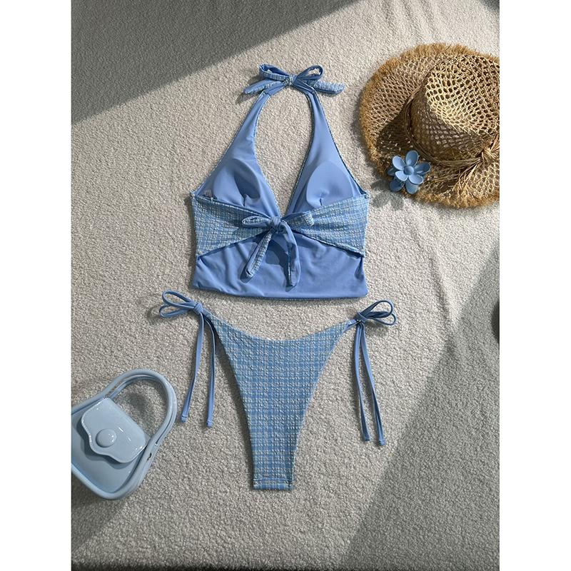 Summer Floral Halter Bikini Women's Sexy Backless Swimwear with Tie Detail Summer Strappy Two Piece Bathing Suit Holiday