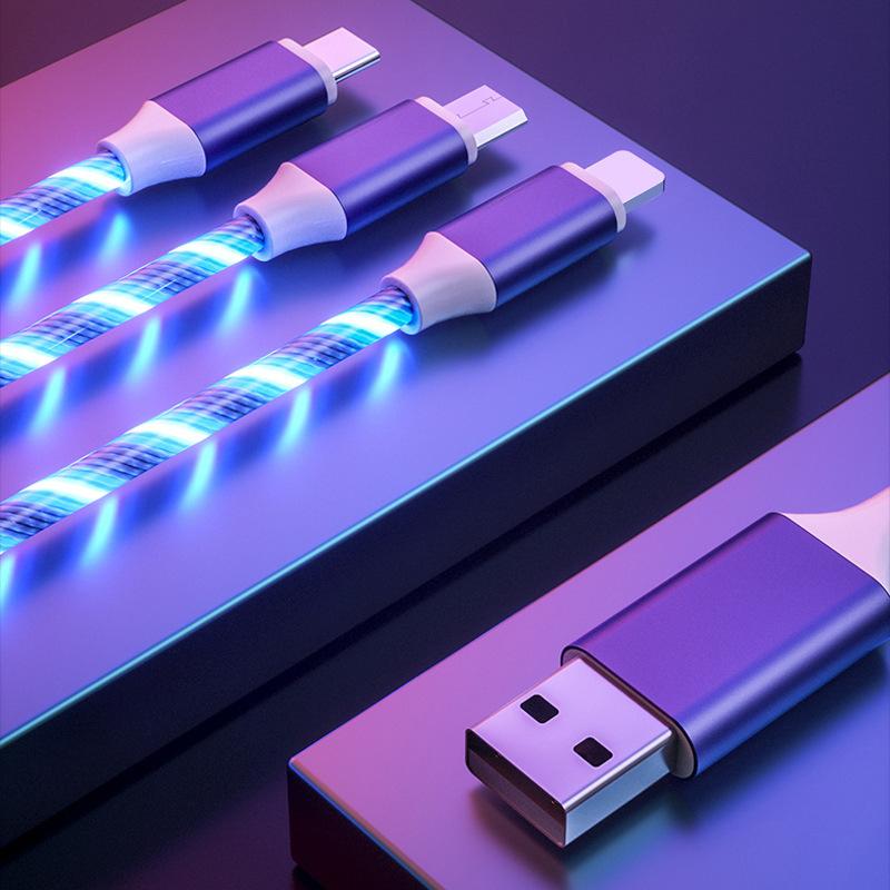 New Arrivals High Quality 2.4A 1m TPE Fast Charging USB Cable Light Flowing Cable for Samsung for Iphone Cable