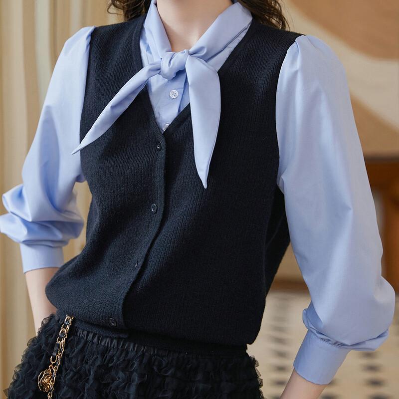 Women's Color-Block Square Neck Faux Two-Piece Knit Top