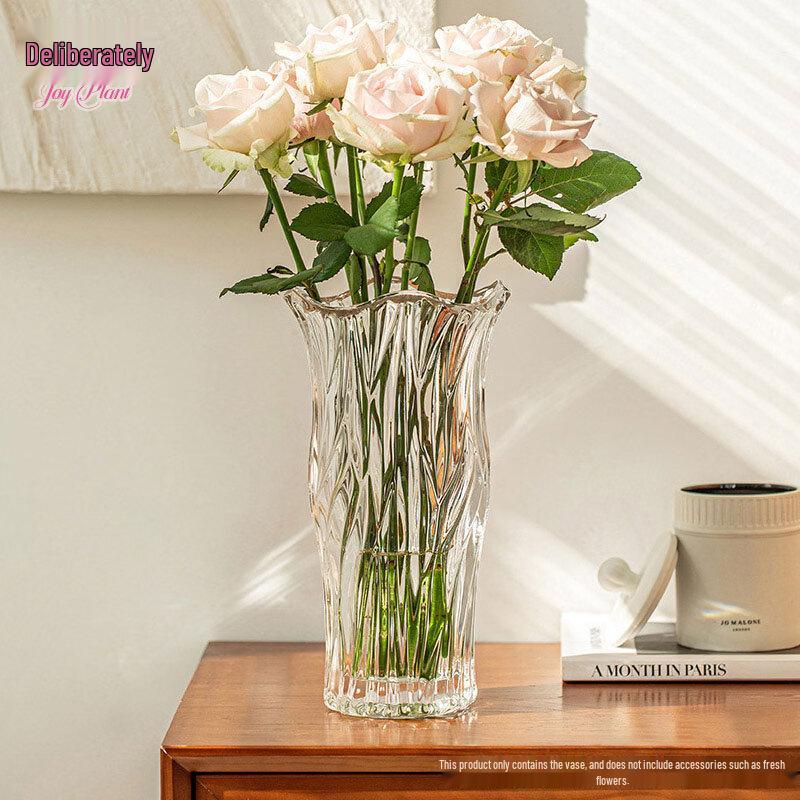 Wave-Patterned Transparent Glass Hydroponic Vase
