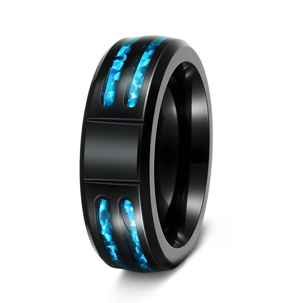 Men's Fashion Titanium Steel Opal Ring with Personalized Laser Engraving Option