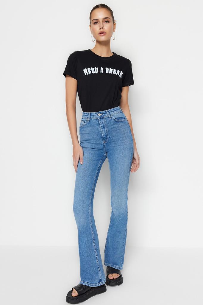 Jean évasé bleu taille haute pour femme, mode nouvelle saison