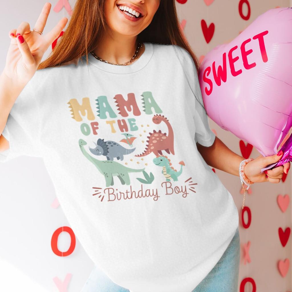 MamaDad of The Birthday Boy Print Couple Matching Tshirt Cartoon Dinosaur Papa Mon Valentines Day Streetwear Lovers Gifts