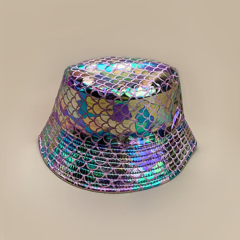 Colorful Reflective Rhombus Performance Bucket Hat Men And Women Shade Hip Hop Party Front And Back Wearing Bucket Hat