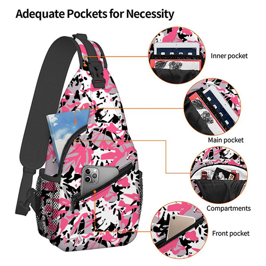 Pink White Pattern Chest Bag Boy/Girls Best Gift 2D Flat Cartoon Large Capacity Sports Leisure Fashion Fitness Bag for Children