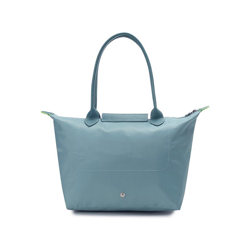 Longchamp Le Pliage Green Long Handle Zipper Button Recycled Canvas With Leather Trim Dumpling Tote Handbag Women Handbag Light-Blue 2605919P65