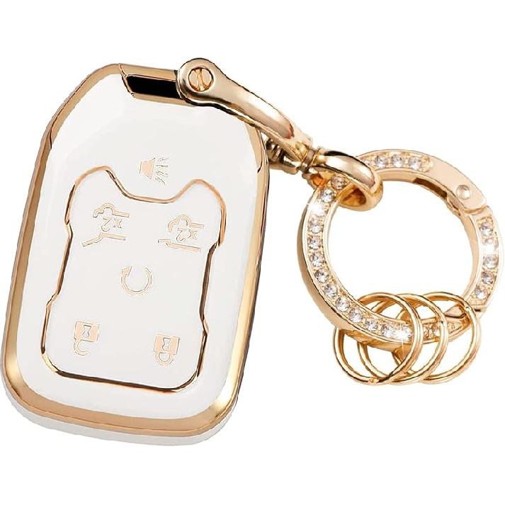 Key Fob Cover Compatible with Chevy Chevrolet Suburban Tahoe GMC Terrain Yukon Yukon XL Smart 6 Buttons TPU Remote Keyless Key Fob Case Protection