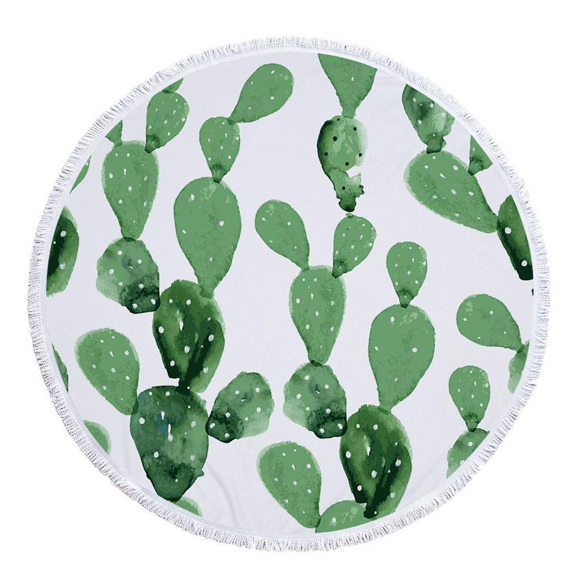 

Круглое пляжное полотенце с цветочным узором кактуса, плотные полотенца для душа и ванной, микрофибра, летний коврик для купания, полотенца 150 см с кисточками 150x150cm