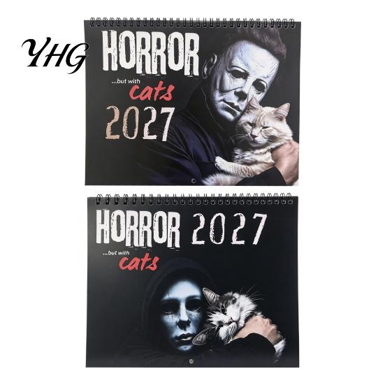 Wall Decoration for Studio 2027 Halloween Horror Movie & Cats Calendar, Creative Spiral Spooky Film Poster Bound Planner with Hanging Hole, Niche Fan