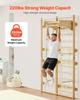 Swedish Ladder Wall Gym, 8-in-1 12-Level Solid Wood Gymnastic Stall Bars for Kids Adults, 220LBS Indoor Jungle Gym Playset with Climbing Board, Gym