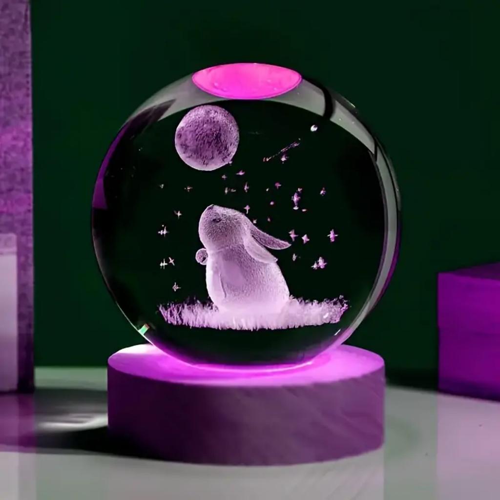1pc 3D Carved Rabbit Moon Crystal Ball Decoration Various Colors of Nightlights Gifts for Mom Gifts for Her/Him Gifts for Gi