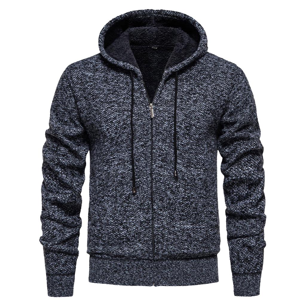Men's Sweater With Thick Velvet Casual Knit Sweater, Fashionable Hooded Jacket For Men