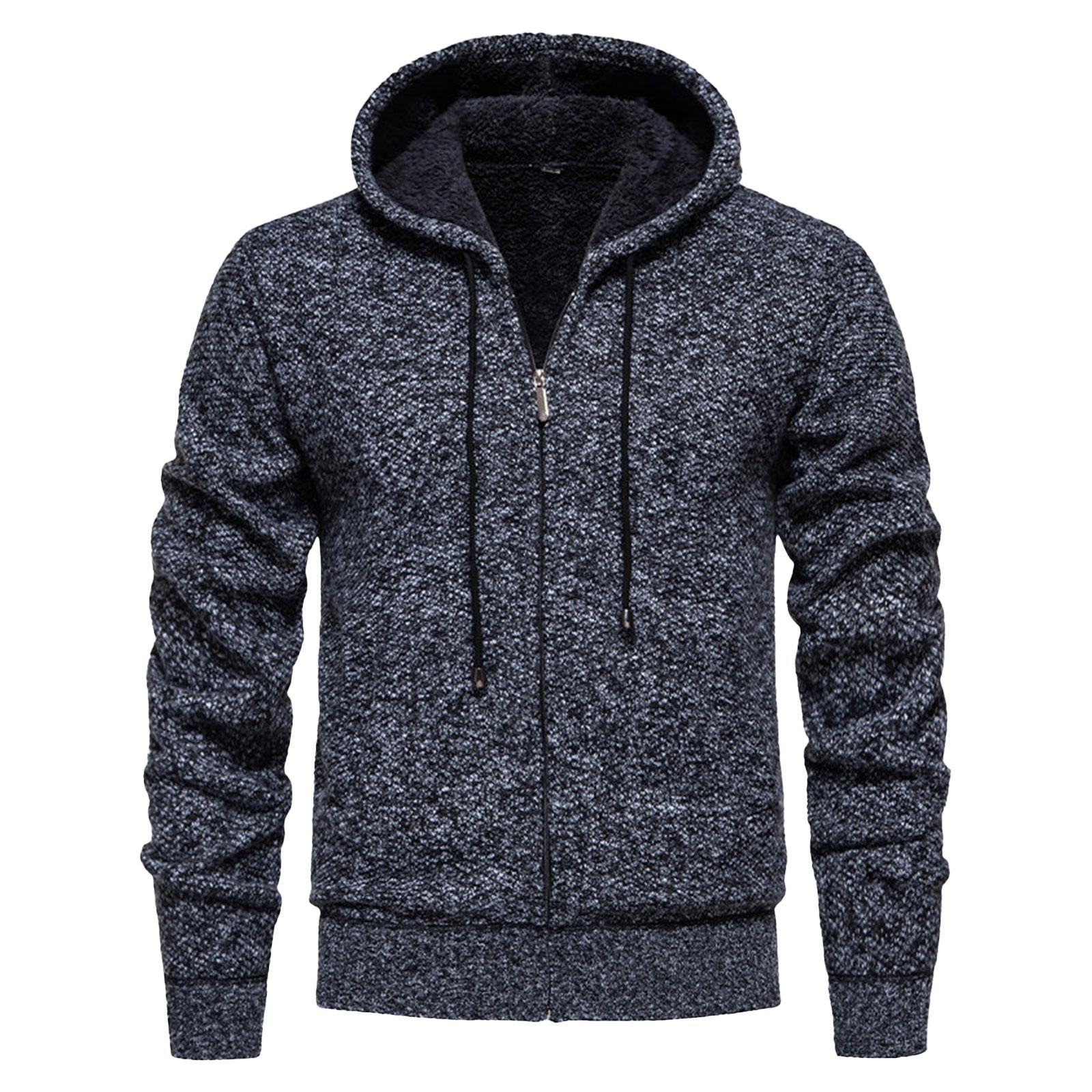 

Мужской свитер с толстым бархатом, повседневный вязаный свитер, модная куртка с капюшоном для мужчин XXL