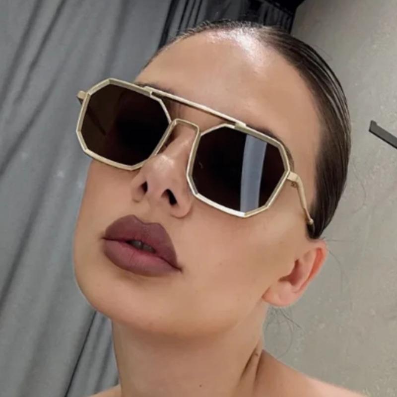 New Double Bridges Metal Large Frame Sunglasses UV400 Fashion Women Men Designer Mirror Eyewear Gafas de sol