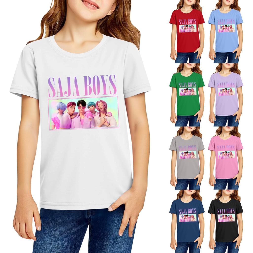 Fashionable Round Neck Short Sleeve Work Clothes Printed Tops For KID Summer Tops