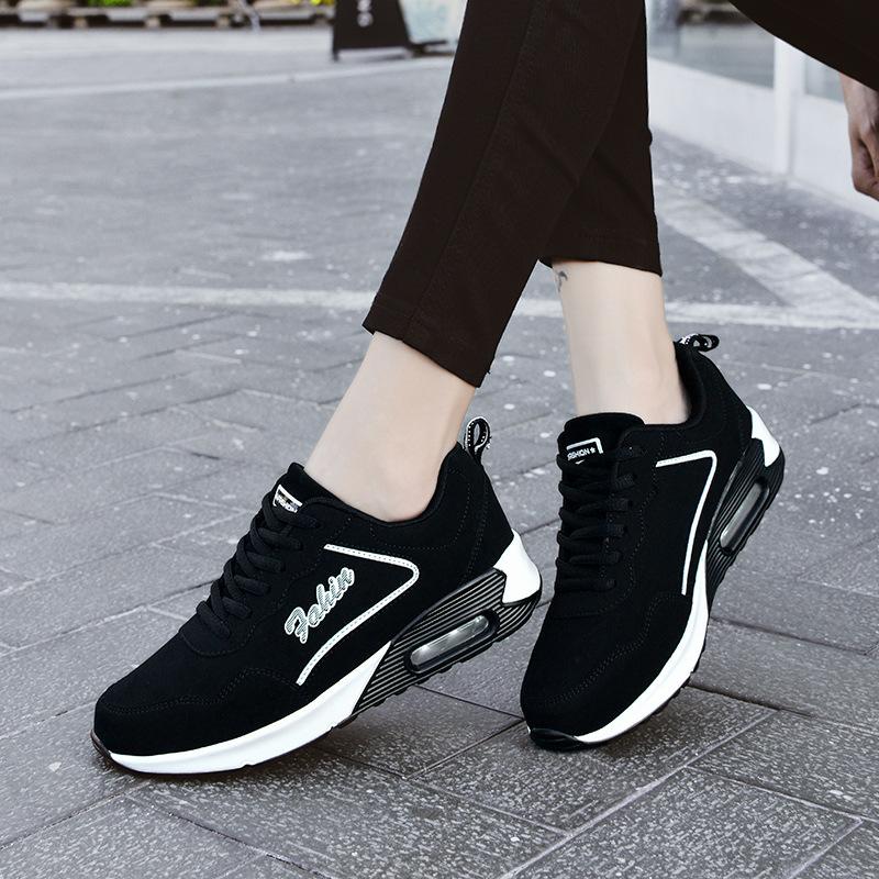 Autumn and Winter Leather Surface Large Size Air Cushion Sports Shoes Casual Shoes Female Students Running Shoes Travel Shoes