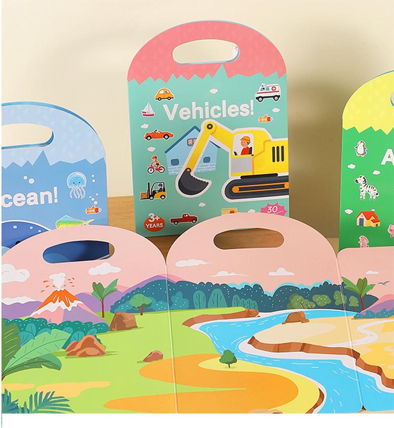 Adesivi Bolle Portatili per Bambini Riutilizzabili Scena Artigianato Fai da Te Gioco Creativo Puzzle Libro di Adesivi Giocattolo Cognitivo Apprendimento Regali